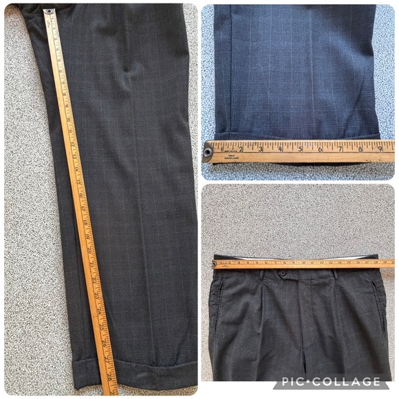 BOSS Hugo Boss Gray Suit 46R Plaid Wool Model Sigma Einstein 36W Academia Retro - Picture 15 of 16